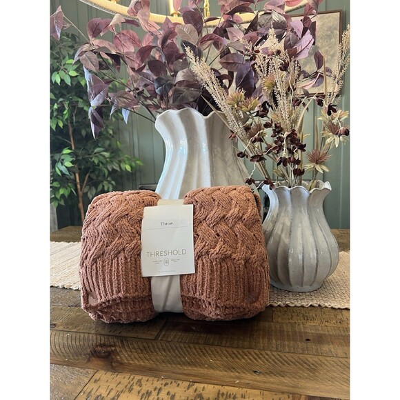 Chunky Chenille Throw Deep Clay Orange - Threshold NEW - Picture 1 of 10